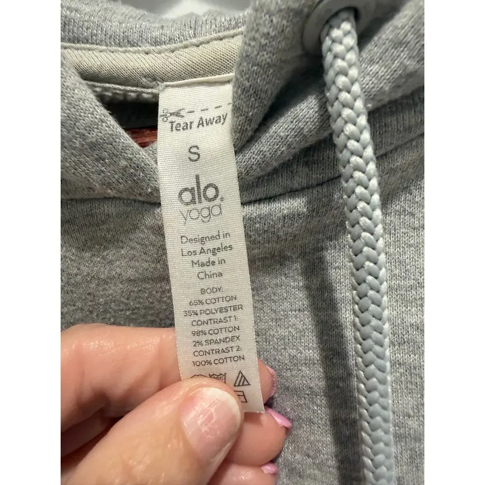 Alo Yoga Bae Hoodie Athletic Heather Gray Cropped Size S Activewear
